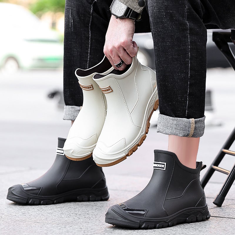 New Rain Boots Men'S Short Tube Low-Top Rain Boots Non-Slip Car Wash Water Shoes Fleece-Lined Rubber Shoes Waterproof Four Seasons Fashion Water Boots - Image 4